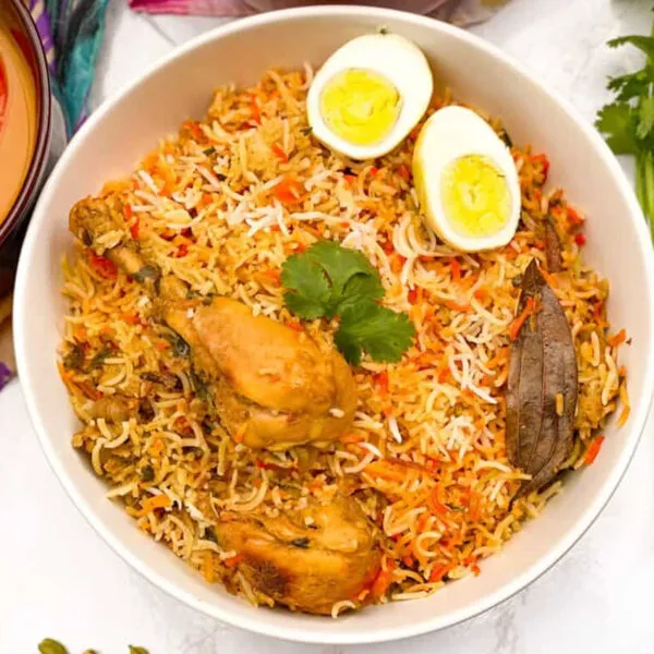 Biryani Rice with Eggs and Chicken Legs