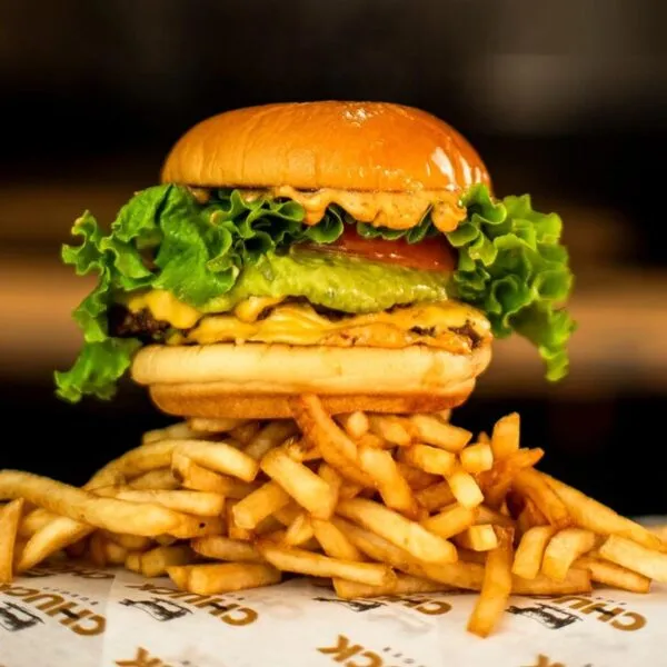 Burger with two chicken legs